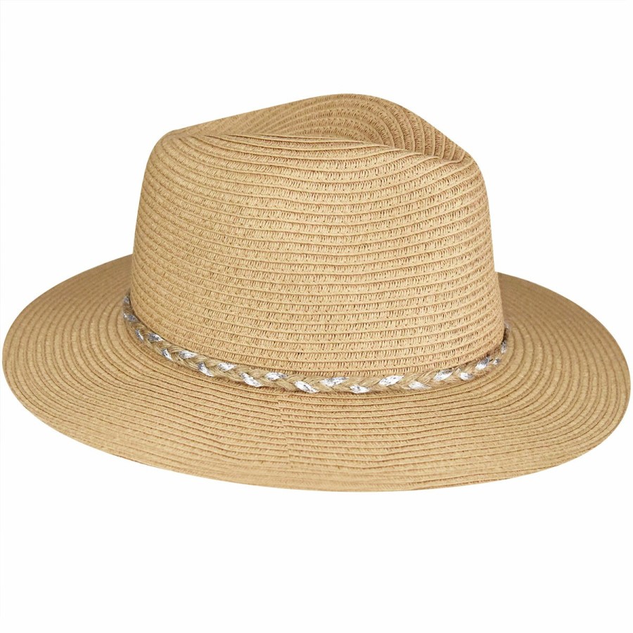 Women'S David & Young Fedoras | Metallic Braid Straw Fedora Light Brown