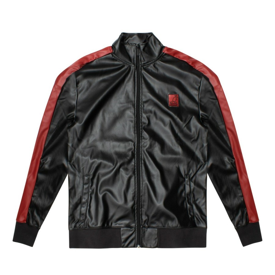 Clothing & Accessories Kangol | Men'S Vegan Leather Track Jacket Black Beauty