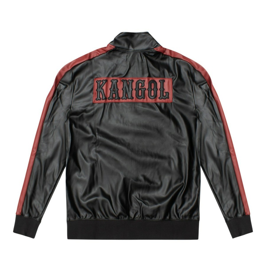 Clothing & Accessories Kangol | Men'S Vegan Leather Track Jacket Black Beauty