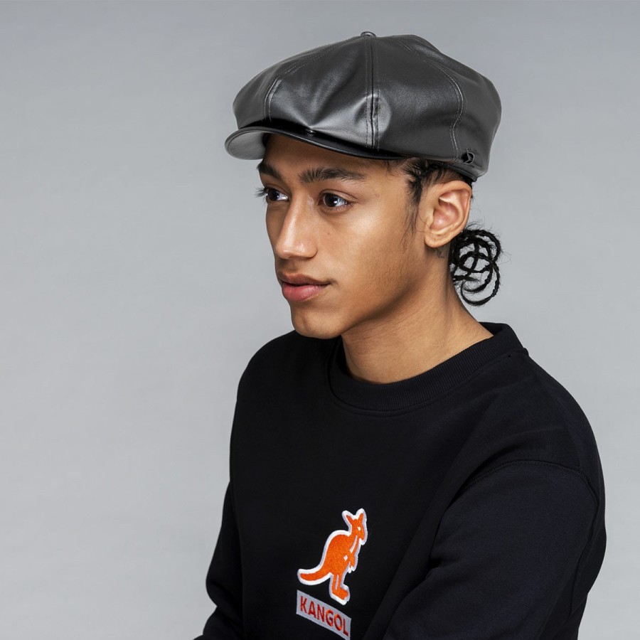 Men'S Kangol Newsboy Caps | Faux Leather Cap Black