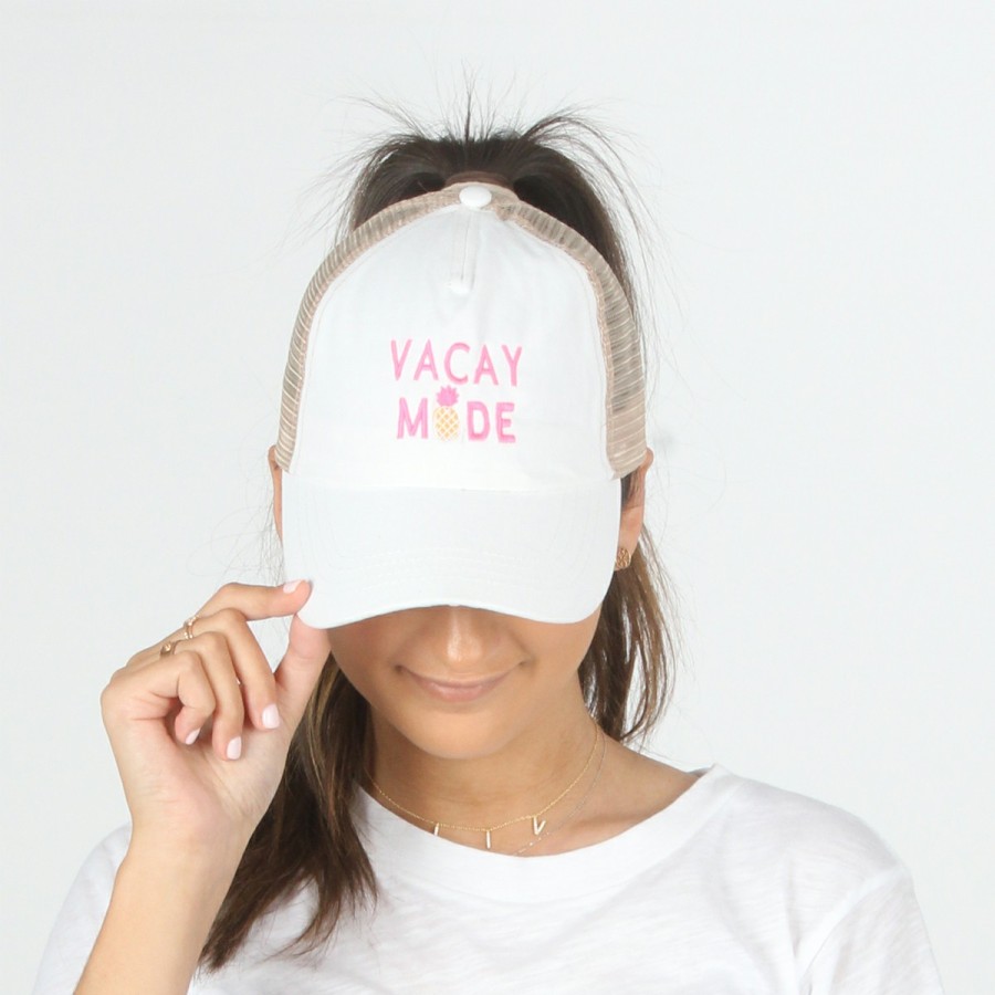 Women'S David & Young Baseball Caps | Vacay Mode Mesh Back Ponyflo Baseball Cap White