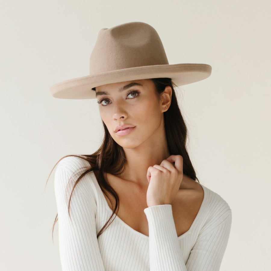 Women'S Gigi Pip Fedoras | Maude Pencil Brim Fedora Tan