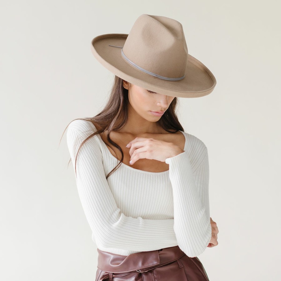 Women'S Gigi Pip Fedoras | Maude Pencil Brim Fedora Tan