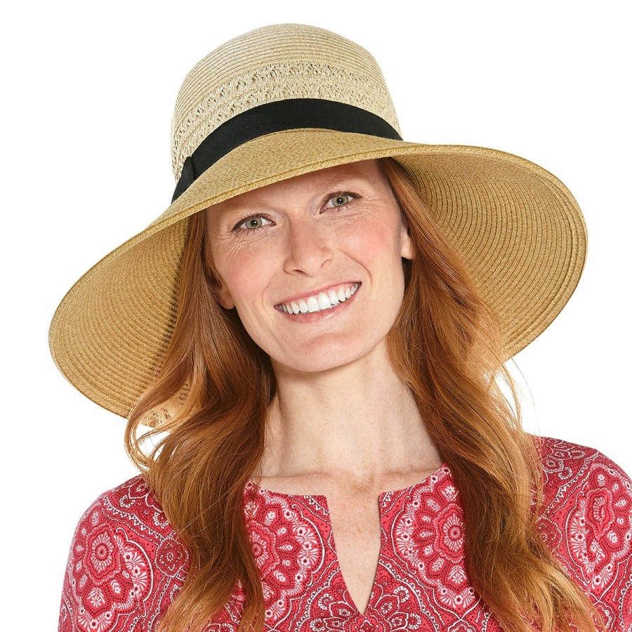 Women'S Coolibar Floppy/Wide Brim Hats | Shannon Wide Brim Beach Hat Natural Colorblock