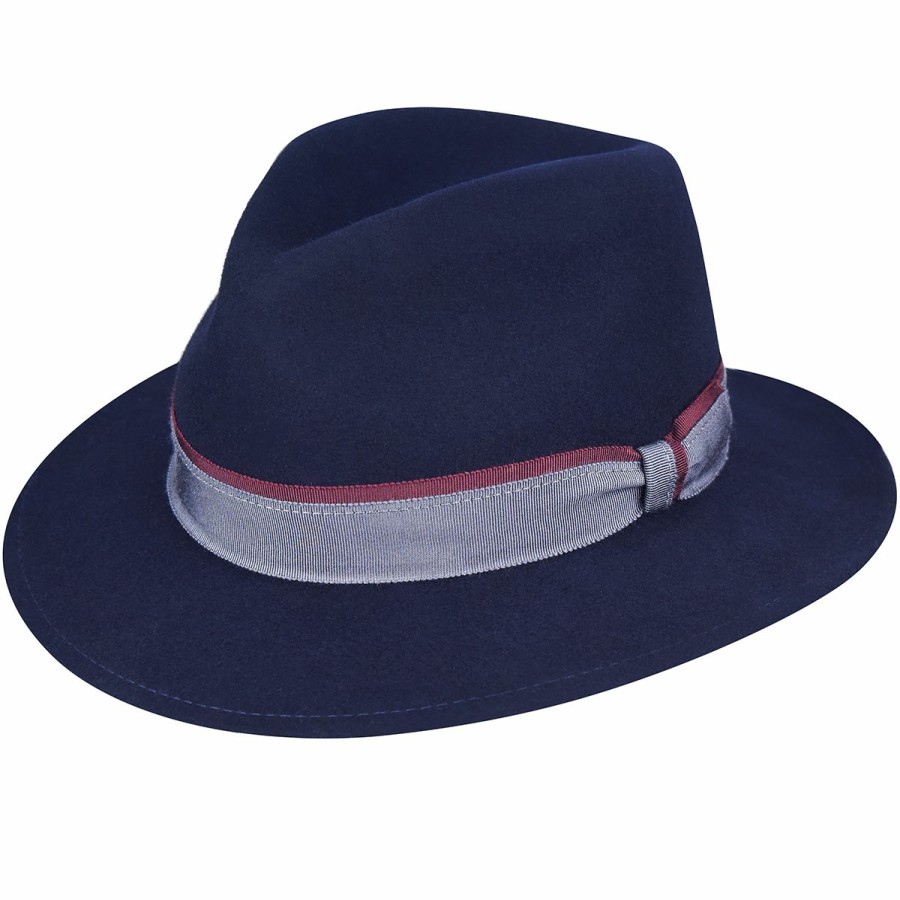 Men'S Bollman Hat Company Fedoras | 2010 Heritage Collection Pinch Front Fedora Navy