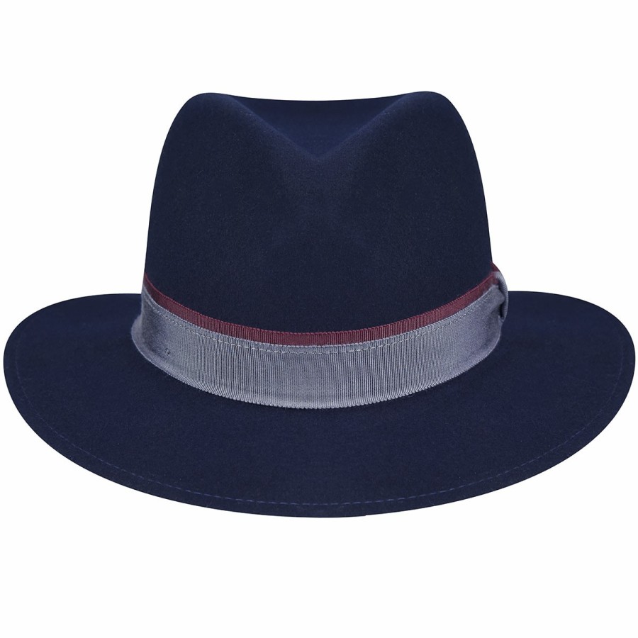 Men'S Bollman Hat Company Fedoras | 2010 Heritage Collection Pinch Front Fedora Navy