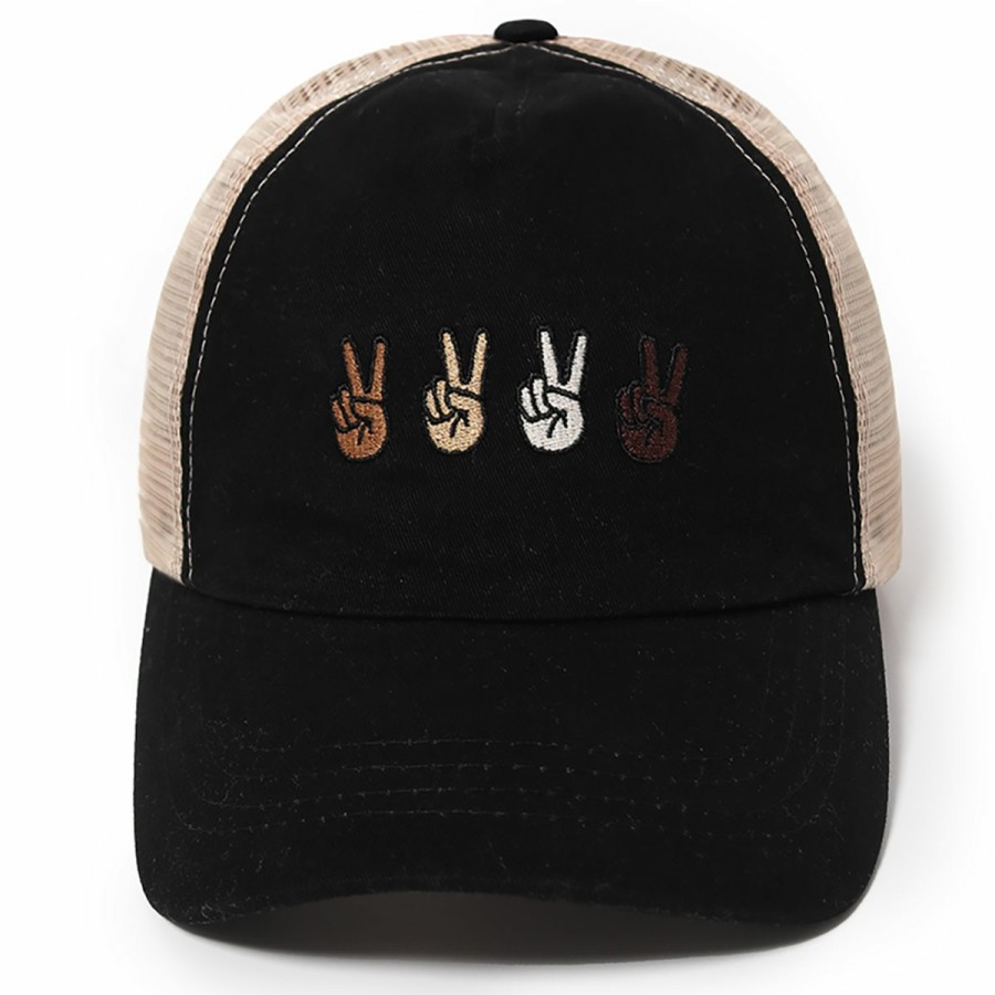 Women'S David & Young Baseball Caps | Peace Sign Mesh Back Ponyflo Baseball Cap Black