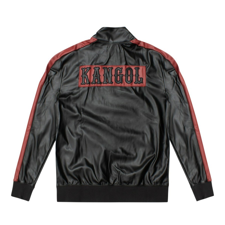 Clothing & Accessories Kangol | Men'S Vegan Leather Track Jacket Black Beauty