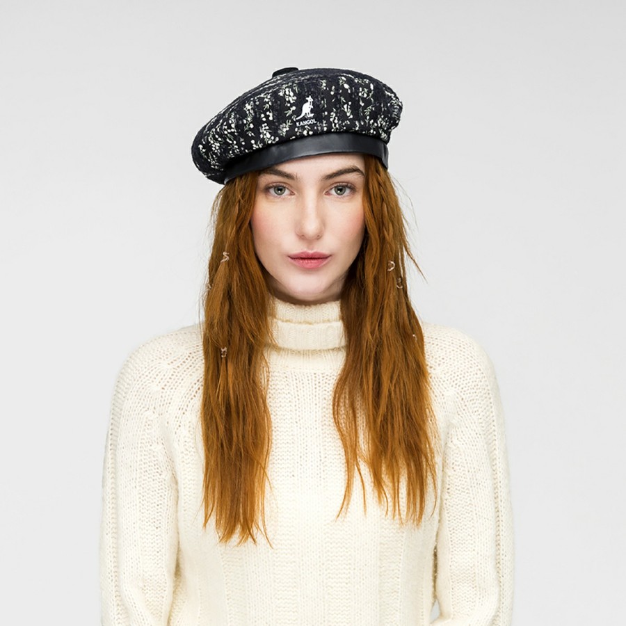 Women'S Kangol Berets | Needlepunch Floral Beret Black