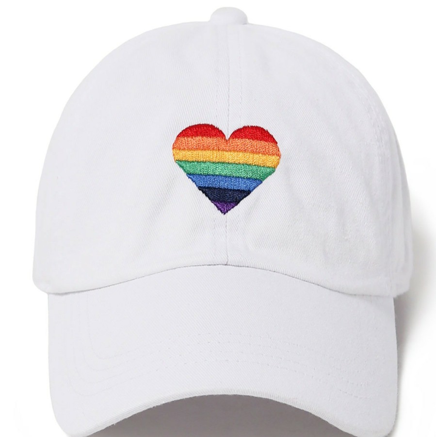 Women'S David & Young Baseball Caps | Rainbow Heart Ponyflo Baseball Cap White