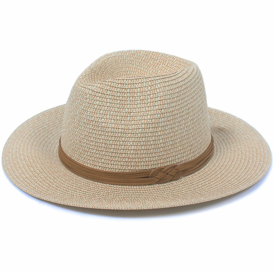 Women'S David & Young Fedoras | Marled Straw Knotted Faux Suede Trim Fedora